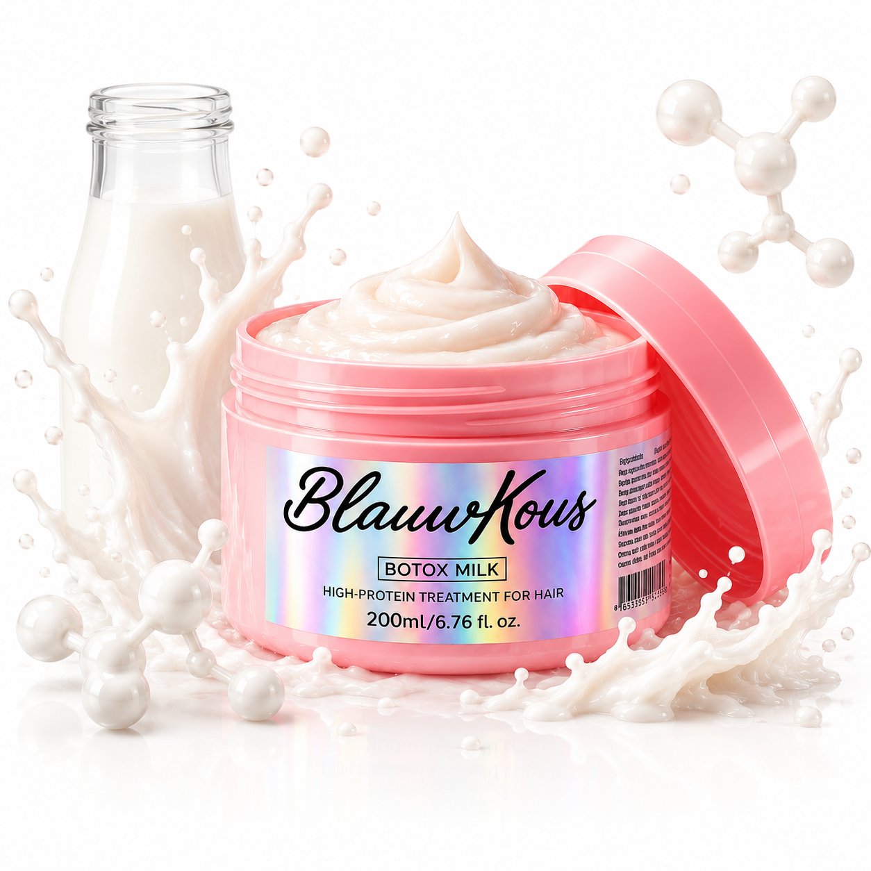 BlauwKous Botox Milk 200 ml proteïne haarmasker voor droog, beschadigd en pluizig haar met intensief herstel en glans