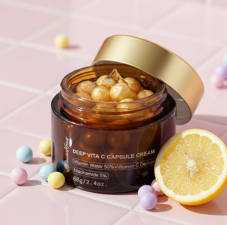 Blauwkous Deep Vitamine C Capsule Cream met capsules, citroen en kleurrijke snoepjes - K-Beauty Vitamine C